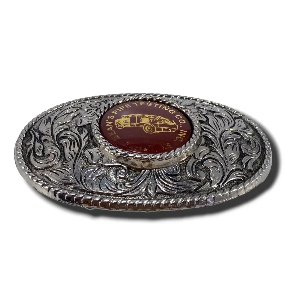 Belt Buckle Bean's Pipe Testing Co, Inc. Russell, Kansas Silver Color Oval Weste